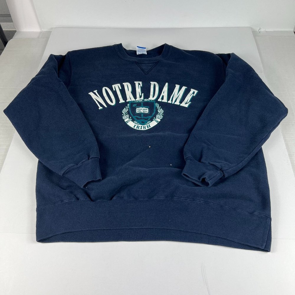 VTG 90s Champion Notre Dame Fightin Irish Sweatshirt Extra Large Blue Crewneck